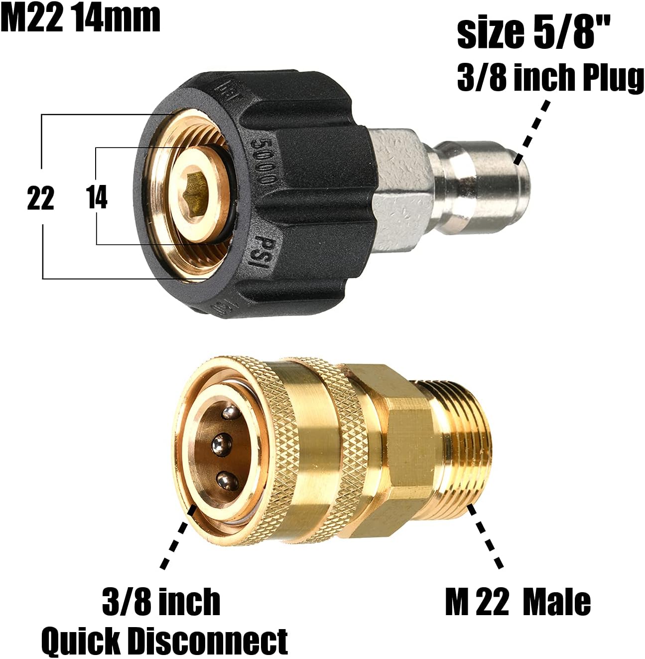 Tool Daily Pressure Washer Adapter Set, Quick Connect Kit, 9 Pack | M22 14mm to 3/8 Inch Quick Connect, 3/4 Inch to