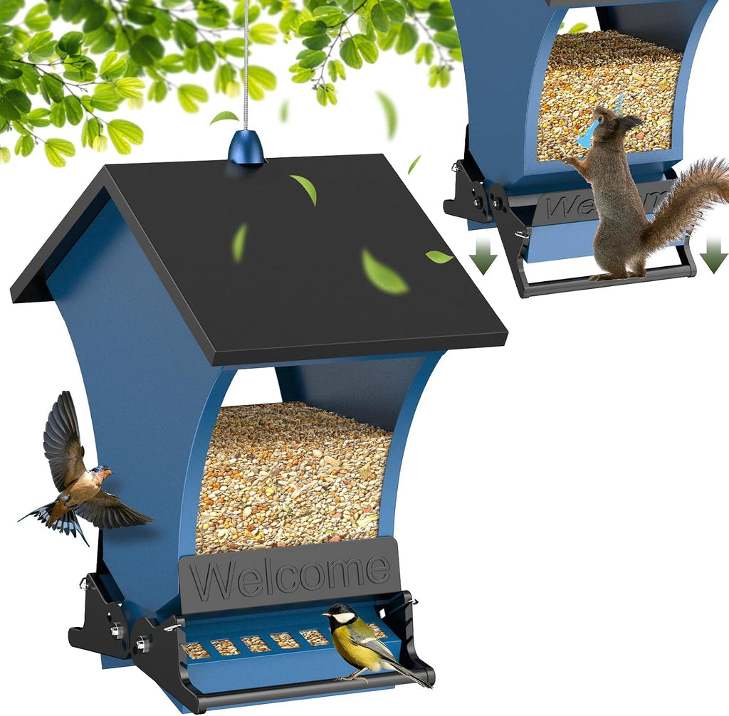 Squirrel Proof Bird Feeders for Outdoors with Weight-Activated, Metal 5LB Large Wild Bird Feeders for Cardinals,Blue Jay,Finch, Weatherproof Durable Hanging Bird Feeder for Backyard,Garden (Green)