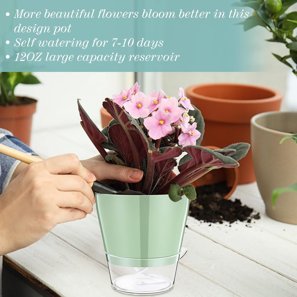 Funnymoom 6 Pack 6 Inch Self Watering Plant Pots Self Watering Planters with with Visual Reservoir and Drainage Hole