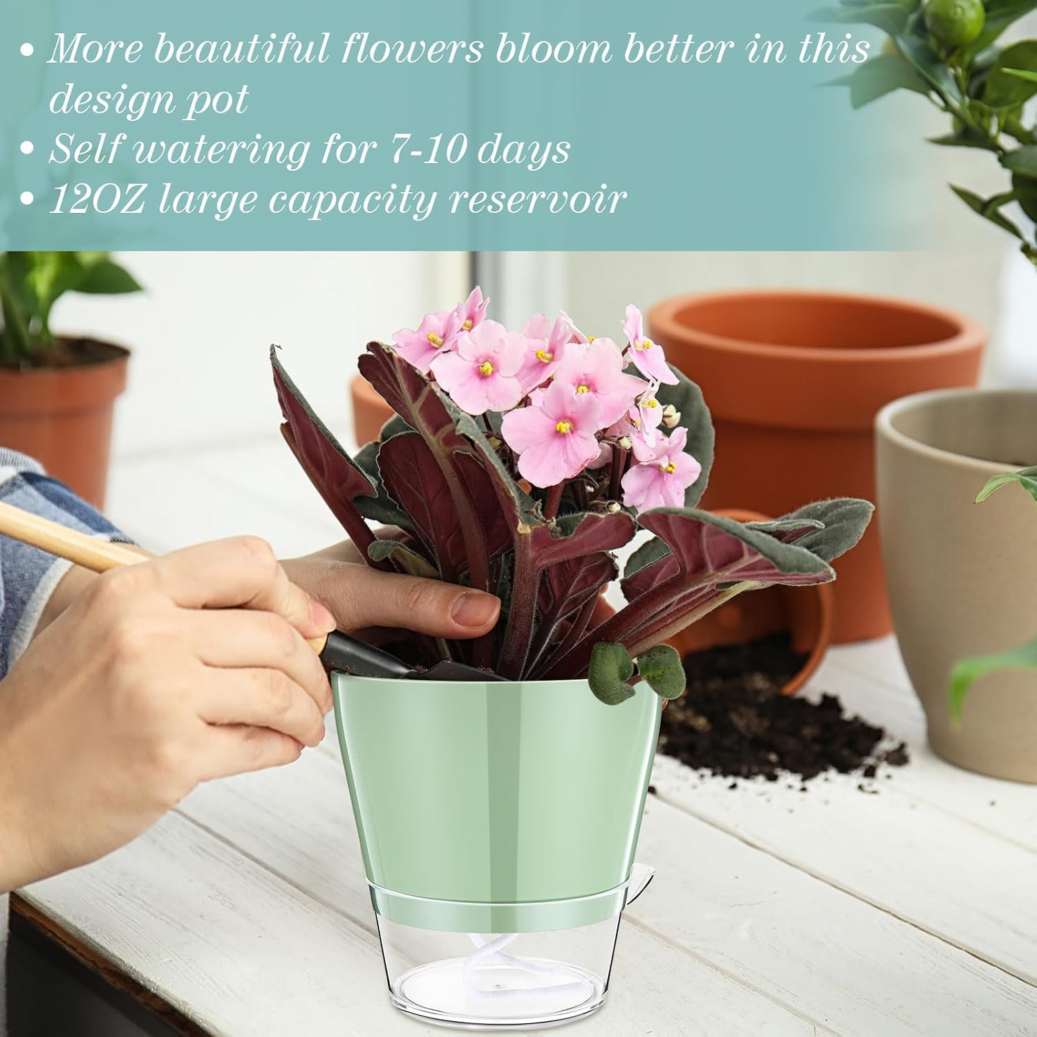 Funnymoom 6 Pack 6 Inch Self Watering Plant Pots Self Watering Planters with with Visual Reservoir and Drainage Hole