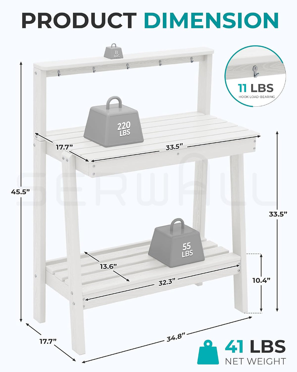 SERWALL 3-Tier Outdoor Potting Bench with Storage,Gardening Table,White,2PC | Waterproof HDPE Structure,Spacious