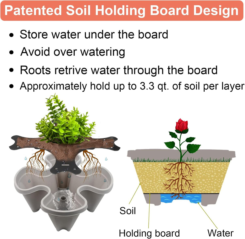 DUNCHATY Stackable Planter, Vertical Garden Planter with Wheels and Tools, Self Watering Strawberry Planter