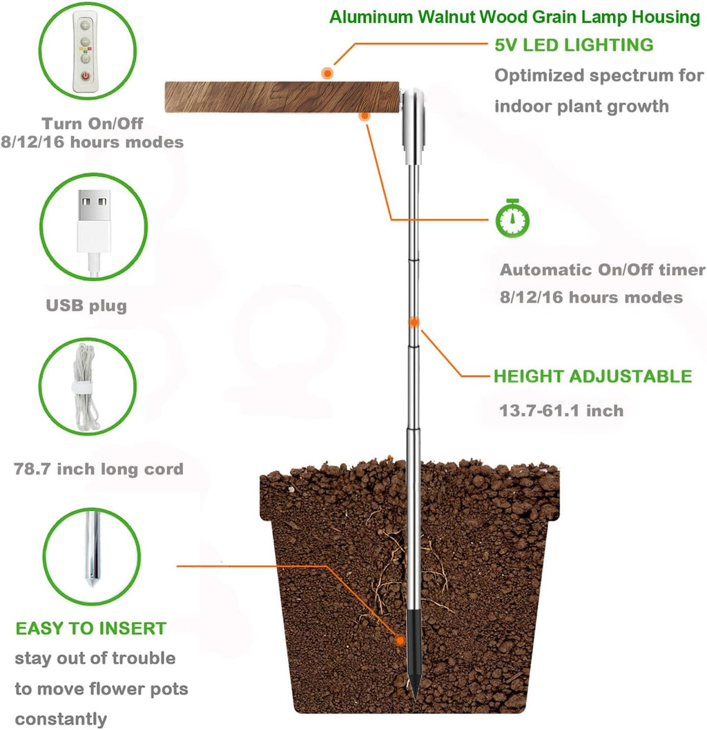 Grow Light for Large Indoor Plants, Full Spectrum LED Plant Light, Height Adjustable for Tall Plants, Auto On/Off