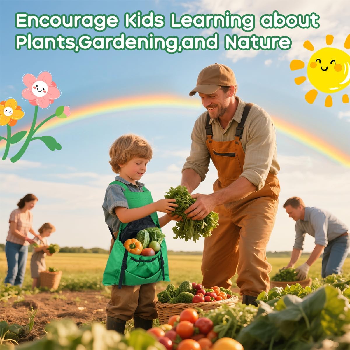 Kids Gardening Apron,Canvas Garden Apron with Pockets and Harvesting Pouch for 6-12 Grils and Boys