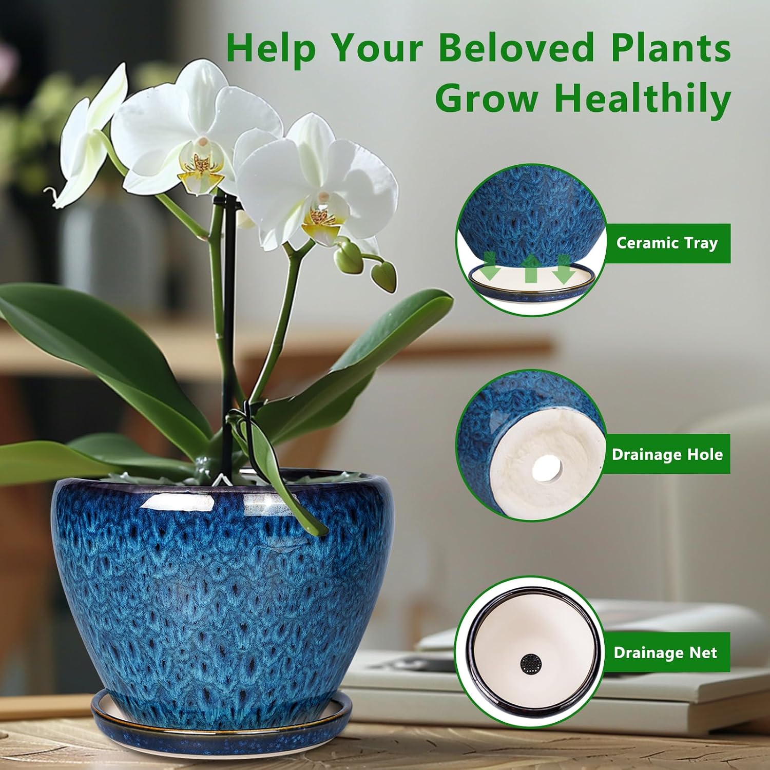 Ceramicfor 8 Inch Ceramic Plant Pot, Ceramic Planter Pot for Indoor Outdoor Plants, Round Flower Pot with Drainage Hole