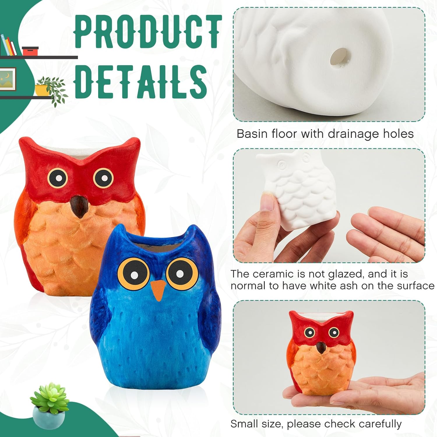 12 Set Paint Your Own Ceramic Planters Mini Owl Ceramic to Paint Succulent Pots 3 Inch Bisque Ceramics Unpainted with