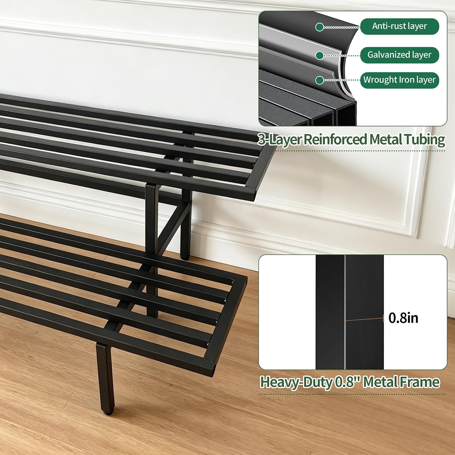 Heavy Duty Plant Stand Outdoor Indoor, Large Metal 48" L x 10" W x 12" H | Plant Stands Indoor Outdoor 2-Tier Flower