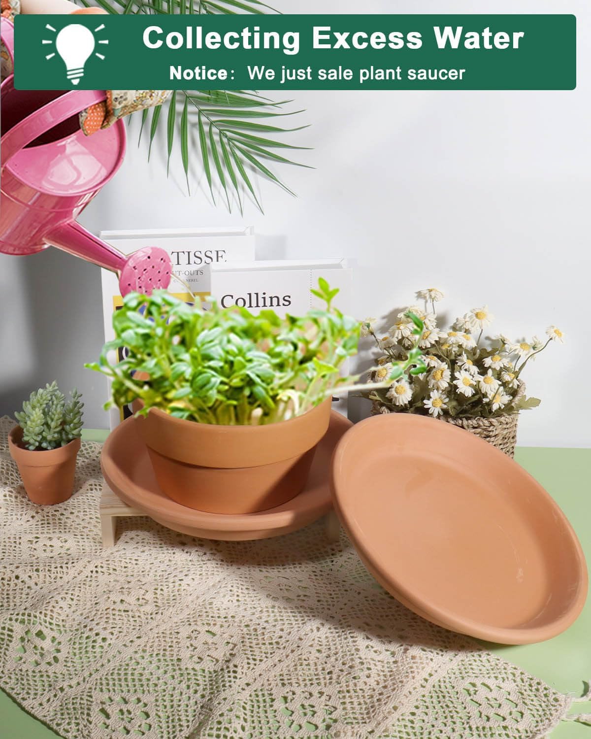 11 Inch Terracotta Plant Saucer Pots Tray - 3 Pcs Round Planter Saucers for Indoor & Outdoor Plants, Large Clay Trays