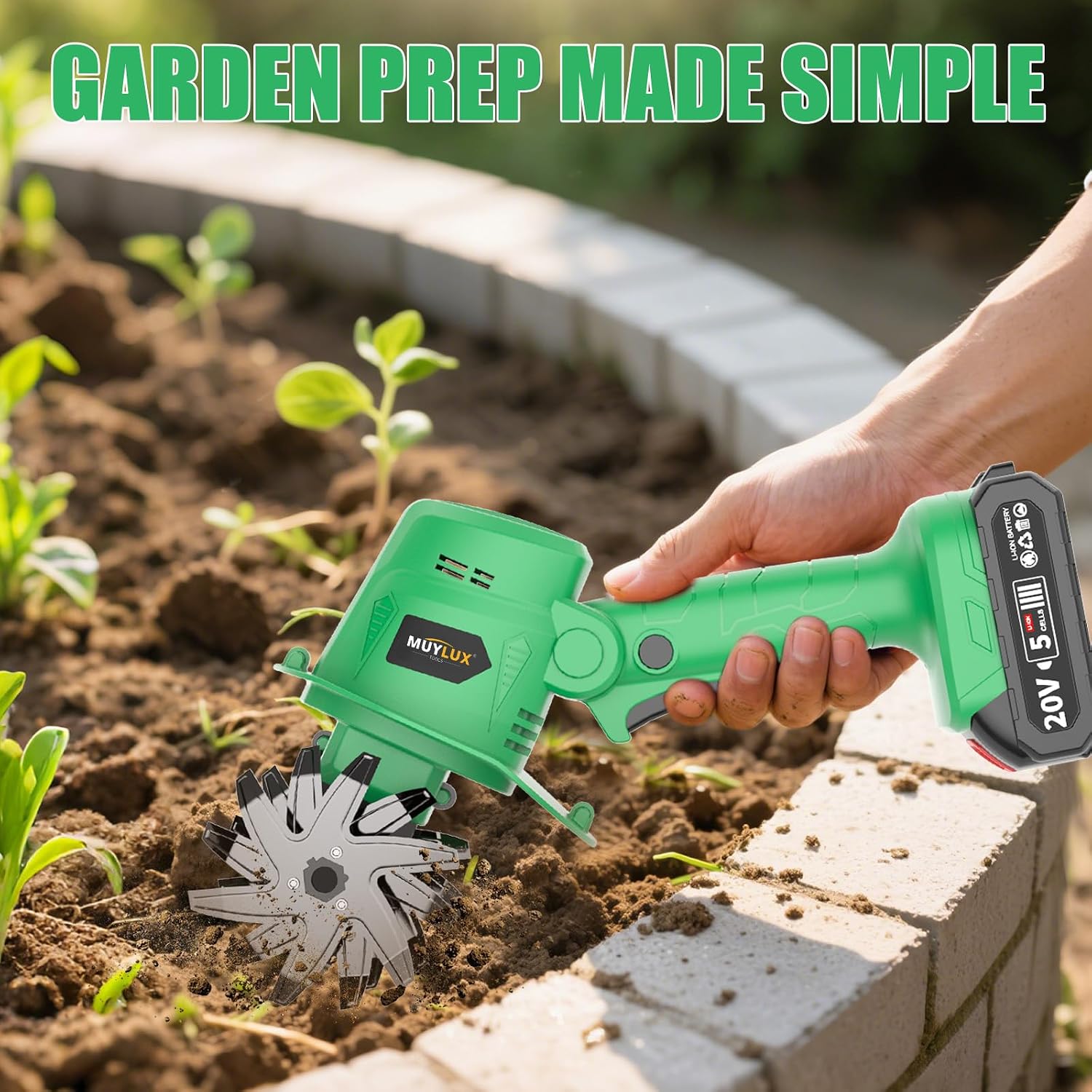 20V Cordless Tiller Cultivator for Gardening, Electric Garden Tiller with 2 x 2.0Ah Batteries & Charger, Garden