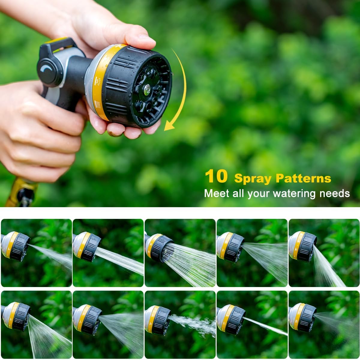 FANHAO Metal Thumb Control Garden Hose Nozzle Heavy Duty, 10 Spray Patterns | Rustproof Leak Proof, Comfortable