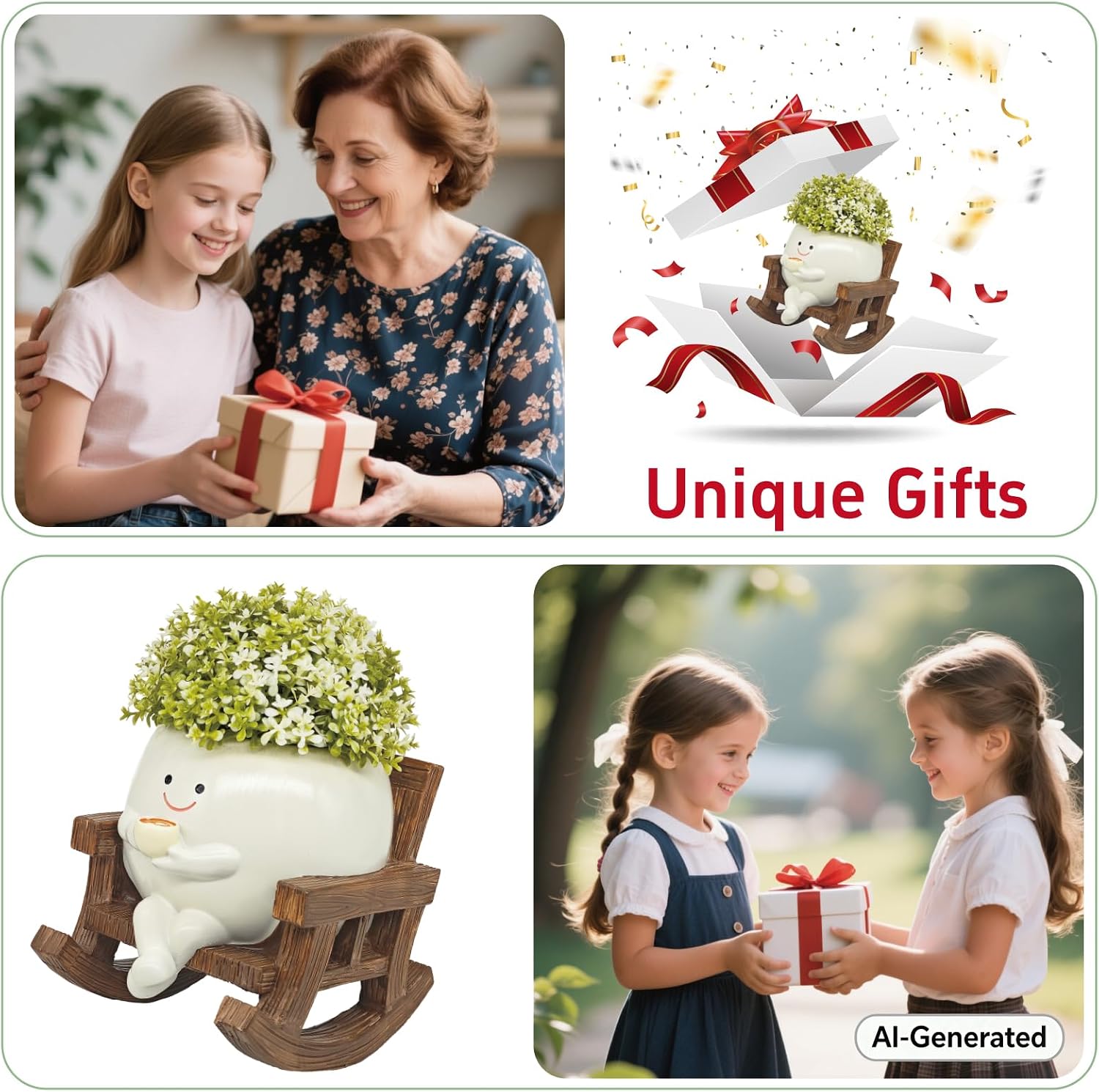 Smiley Face Planter Pot, Cute Coffee Plant Pots for Indoor Outdoor | Unique Rocking Chair Plant Pot for Succulents