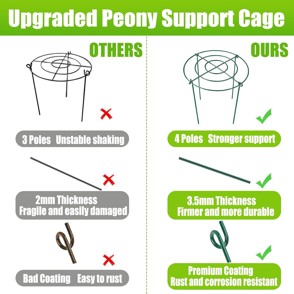 MJZ 4 Pack Peony Cages and Supports, 11.5" Dx16 H Metal Plant Supports | Heavy Duty Metal Peony Support Cage Flower
