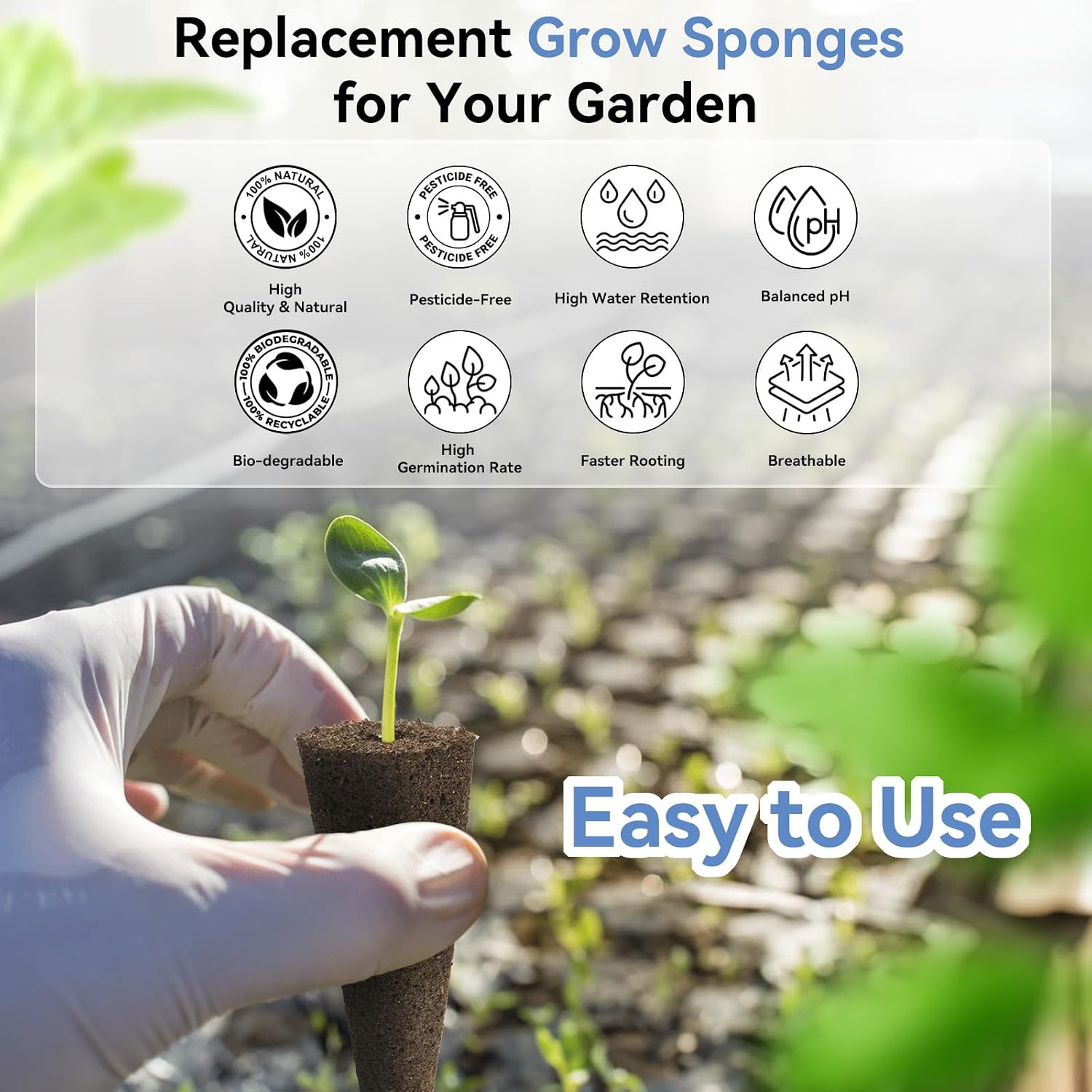 inbloom Grow Sponges, 50 Pcs Replacement Root Planting Pods, Special Design for Hydroponics System, Indoor Garden