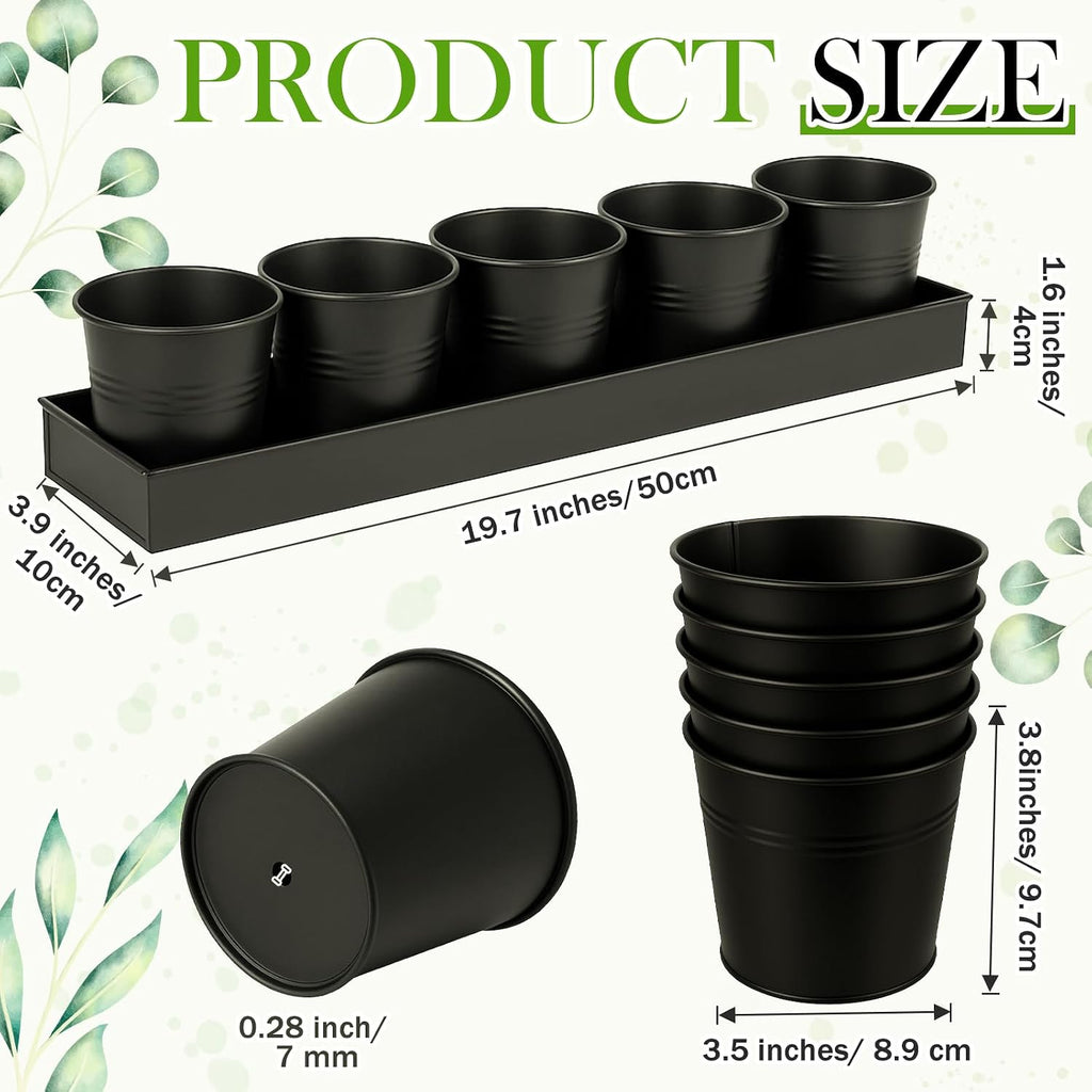 FoldTier 2 Sets Indoor Herb Garden Planter Kit with 10 Metal Pots, Black | Metal Pots with Drainage Holes, Plant Labels