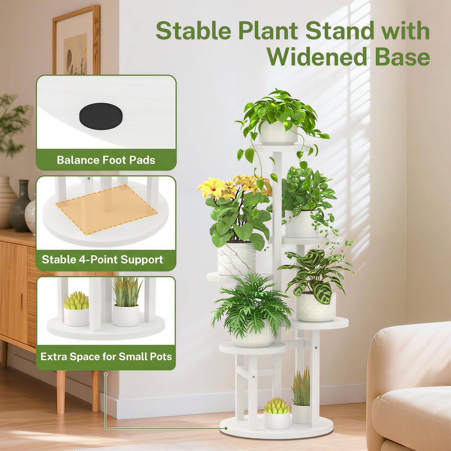 iDavosic.ly 5 Tier Wood Plant Stand Indoor Outdoor Corner Tall Shelf, White | Sturdy Tiered Orchid Display Rack