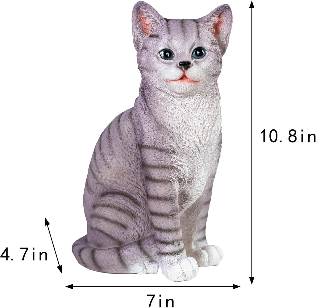 Outdoor cat Sculpture Garden Cat Statue, Gray Resin, 10.8 x 7 x 4.7 inches, Grey Kitten Statue Courtyard, Lawn, Yard