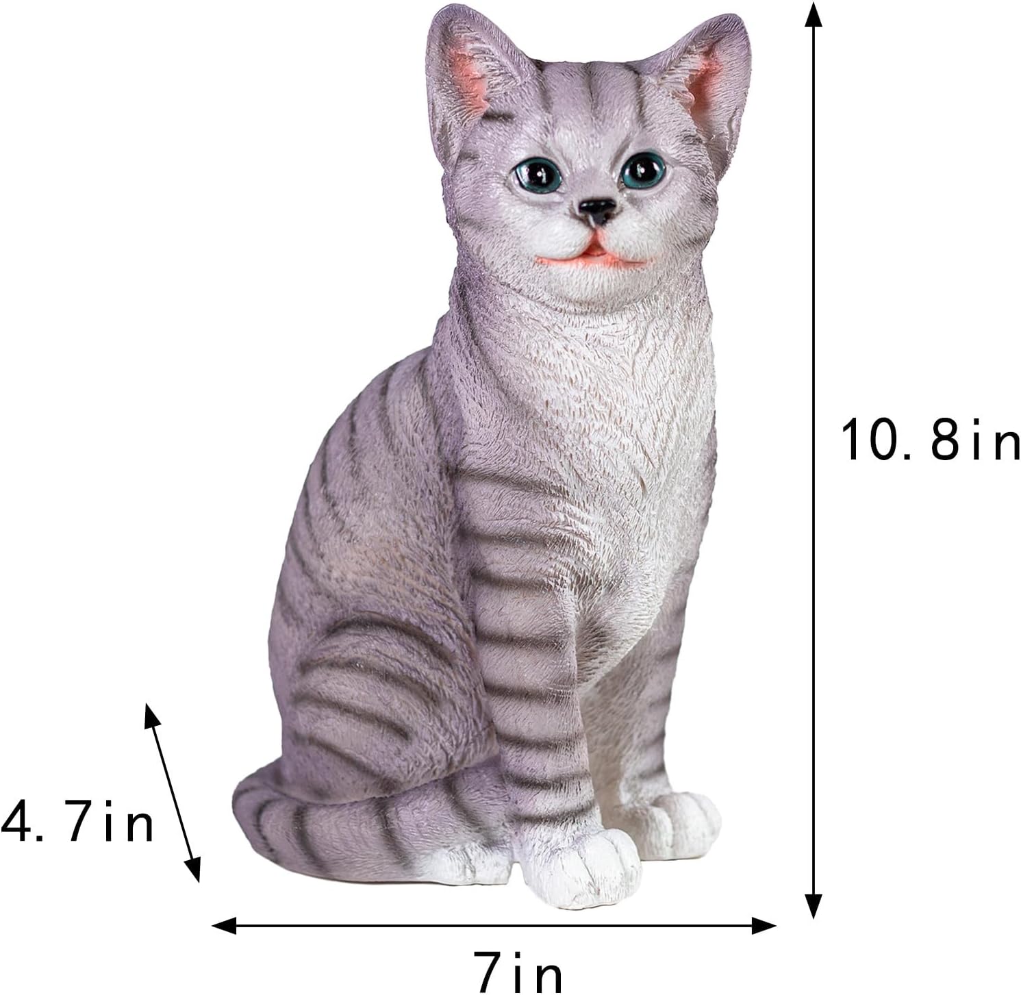 Outdoor cat Sculpture Garden Cat Statue, Gray Resin, 10.8 x 7 x 4.7 inches, Grey Kitten Statue Courtyard, Lawn, Yard