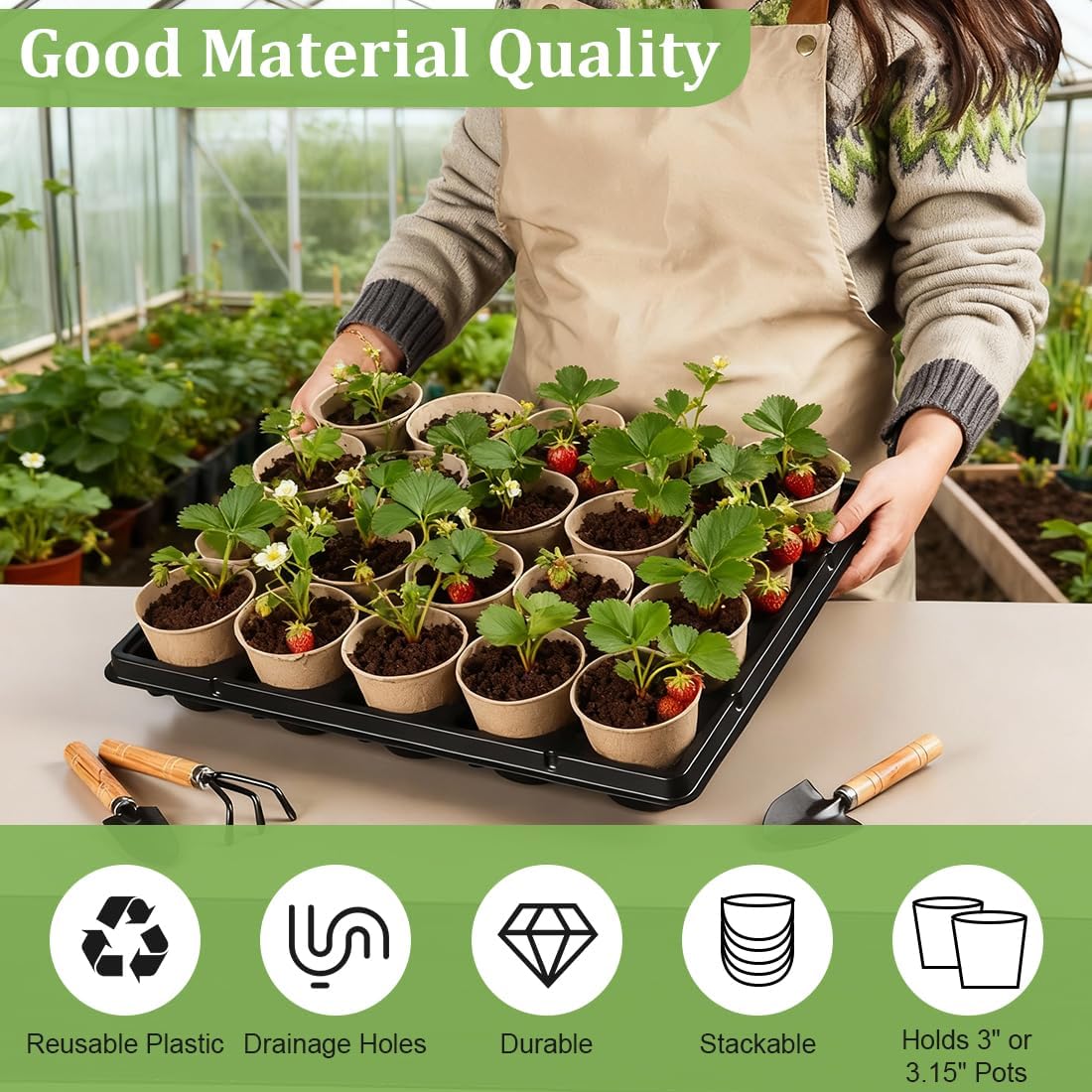 RooTrimmer 3.15 Inch Peat Pots 100 Pcs with 20 Cell Seedling Trays 5 Pcs, Biodegradable Seed Starter Pots with