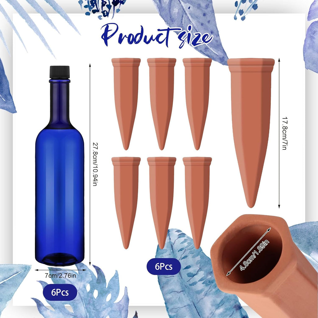 Teenyyou 12 Pcs Watering Spikes for Indoor Plants Include Terracotta Self Watering Spikes Devices and 26 oz Plastic