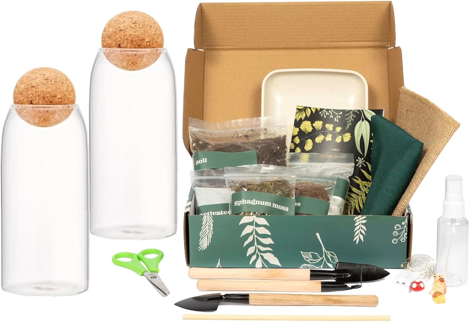 DIY Terrarium Kit with Closed Glass Bottle Container Planter with Lid (Ball Cork) | 2 Jars | Airtight Terrarium