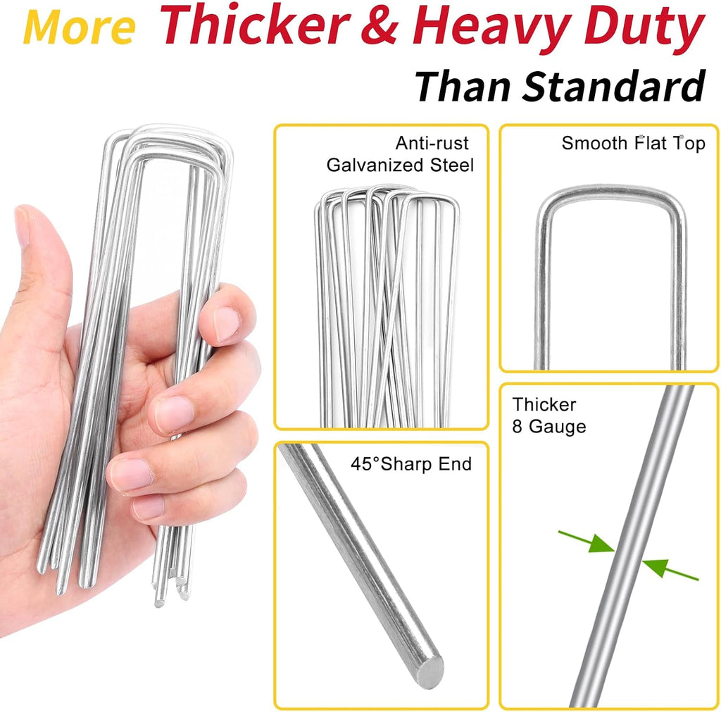 HongWay 120 Pack Landscape Staples, 8 Gauge Thickened Garden Stakes | 6 Inch Heavy Duty U-shaped Metal Tent Stakes High