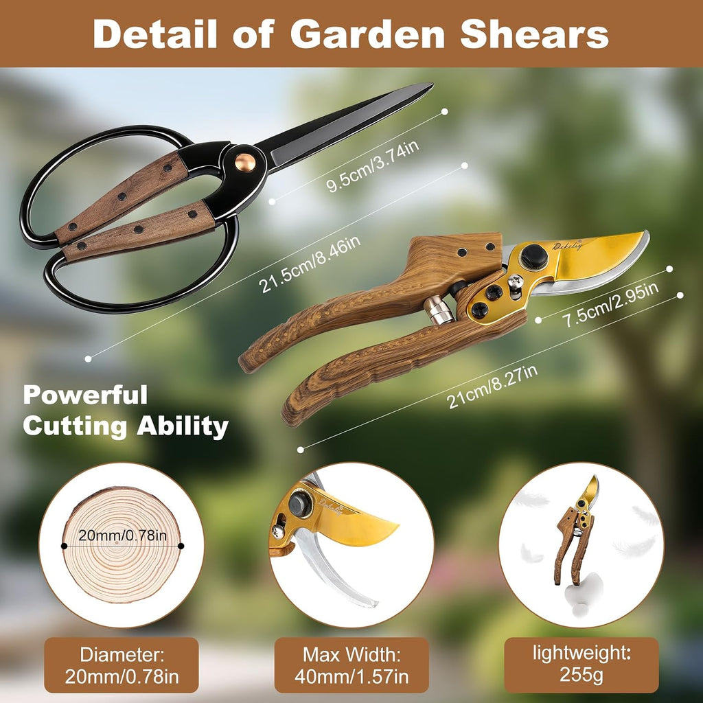 2Pack Garden Pruning Shears Set: Ultra Sharp SK5 Blade Gardening Shears & Precision Garden Scissors,Wood Like&Wide