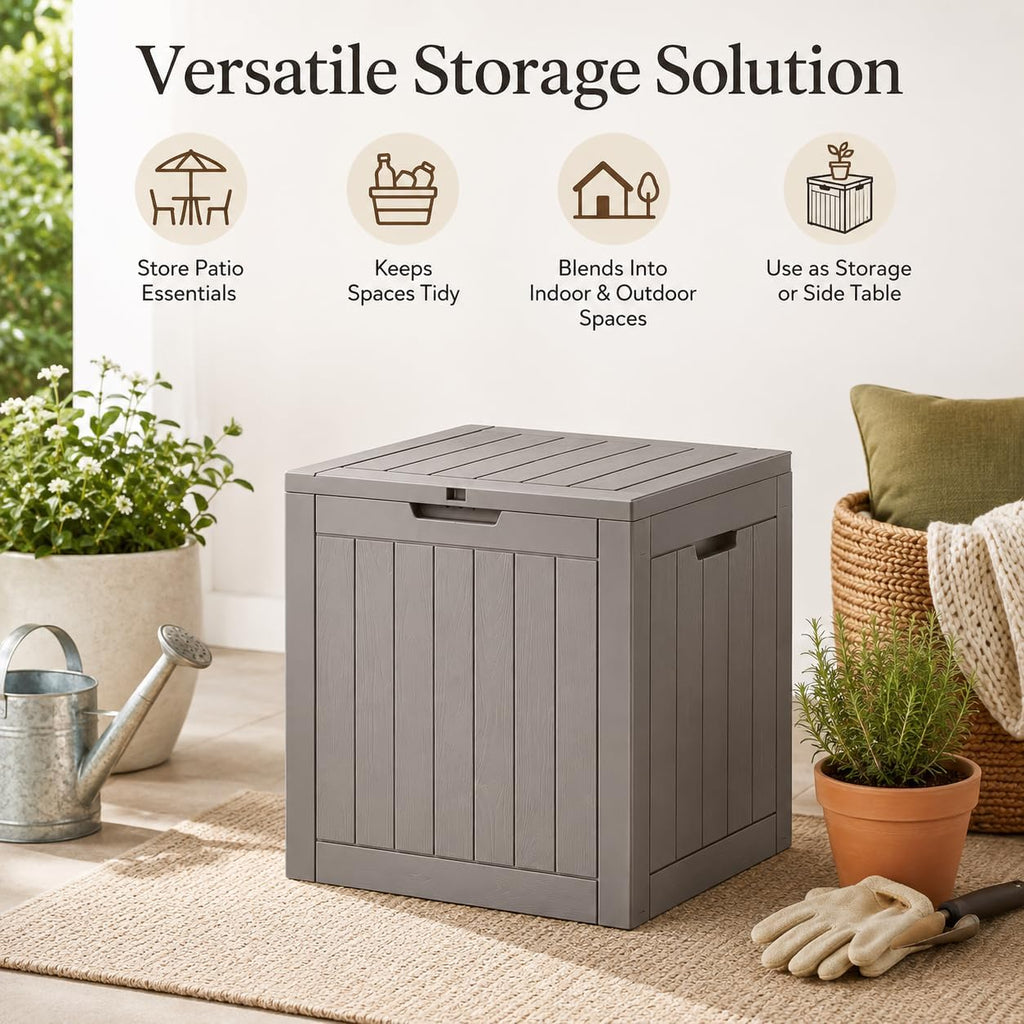 Resin Deck Box Waterproof Outdoor indoor Storage Box 36 Gallon | Patio Furniture Side Table for Pool and Garden