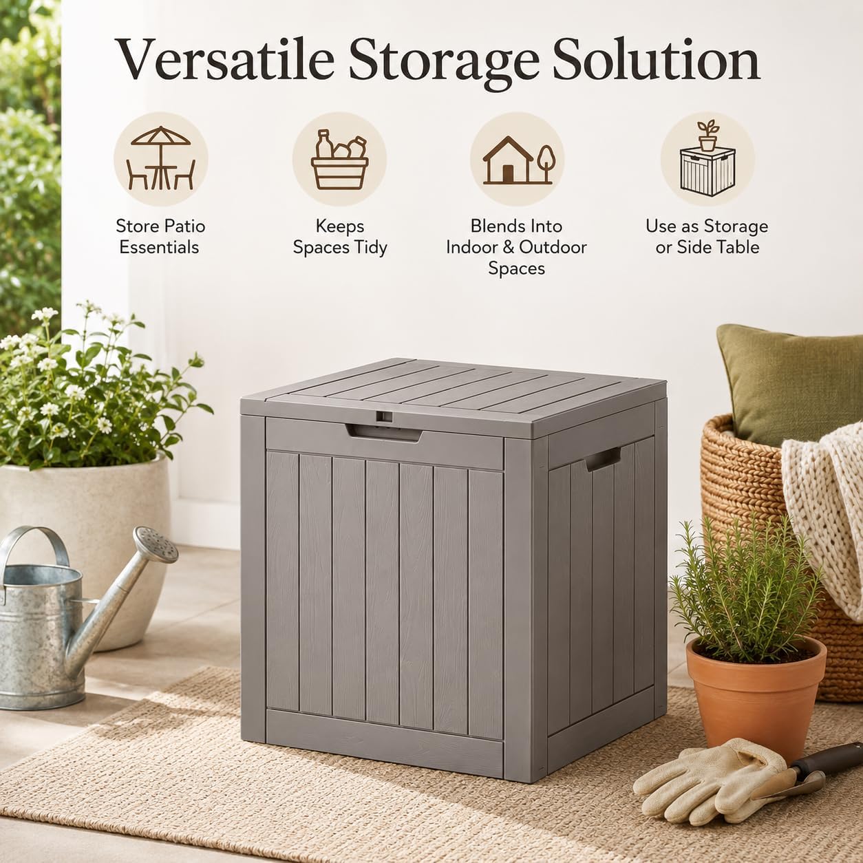 Resin Deck Box Waterproof Outdoor indoor Storage Box 36 Gallon | Patio Furniture Side Table for Pool and Garden