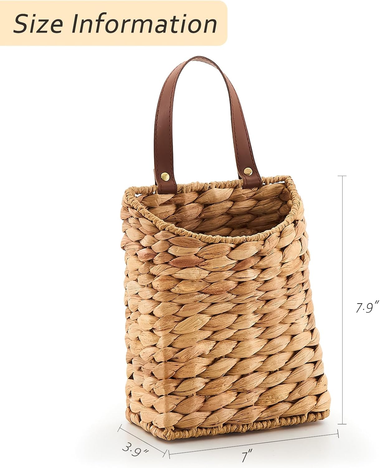 Wall Hanging Pocket Basket Portable Water Hyacinth Storage Basket Decorative Boho Mounted Organizer Dried Flower Plants