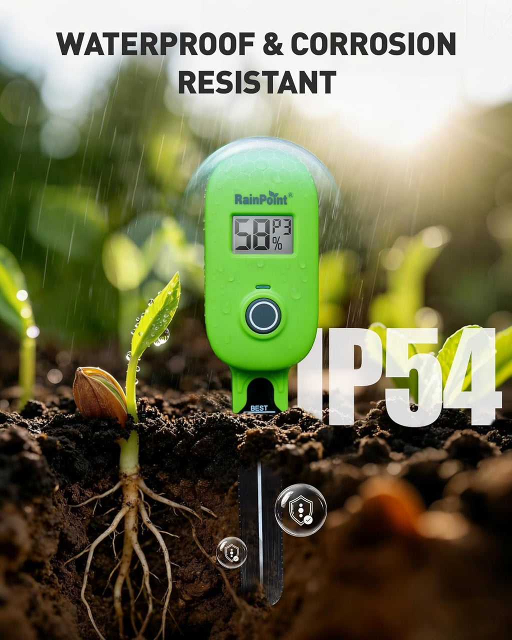 RAINPOINT Smart Soil Moisture Meter for Plants, Soil Hygrometer Sensor, Real-time Monitor Humidity Tester for