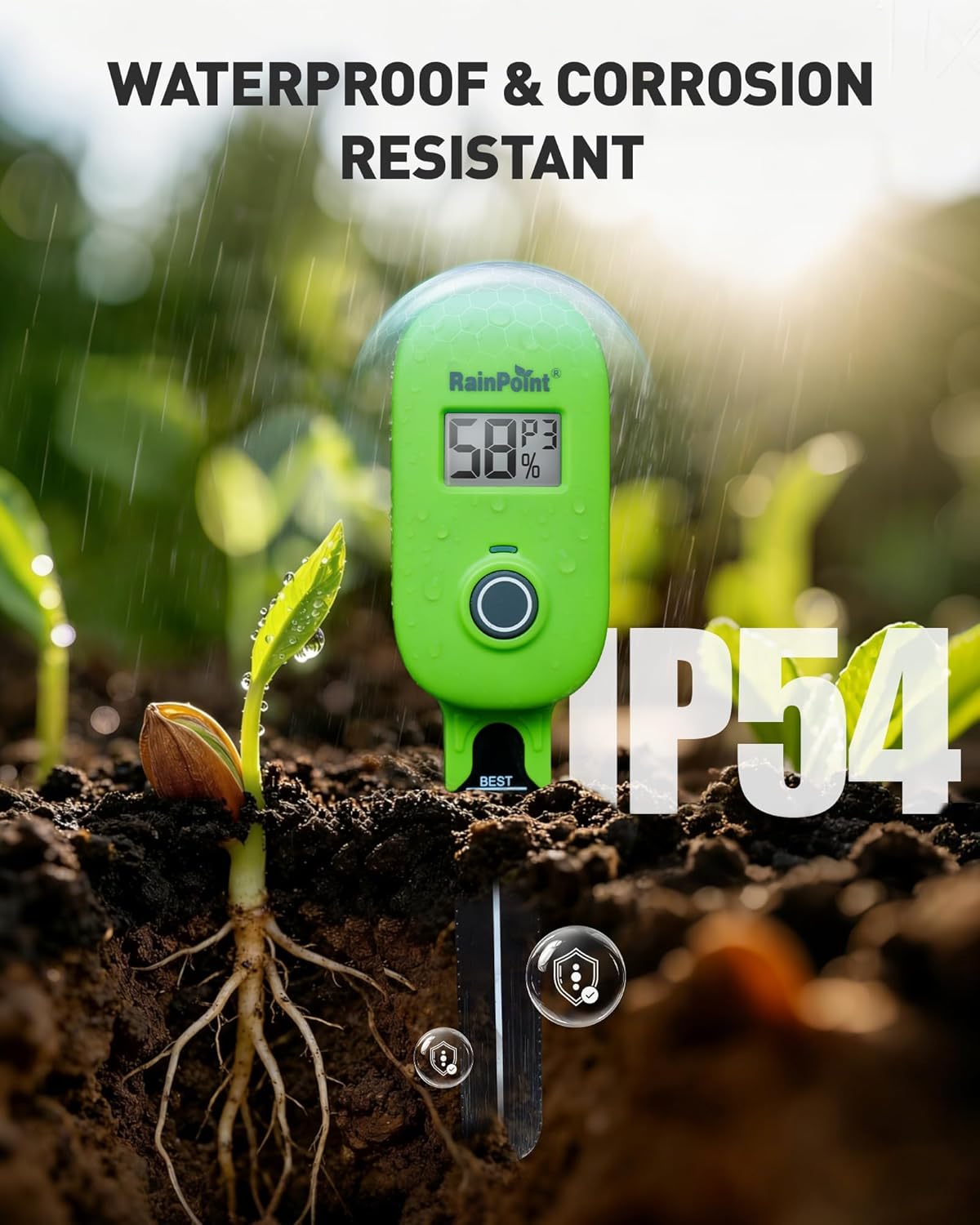 RAINPOINT Smart Soil Moisture Meter for Plants, Soil Hygrometer Sensor, Real-time Monitor Humidity Tester for