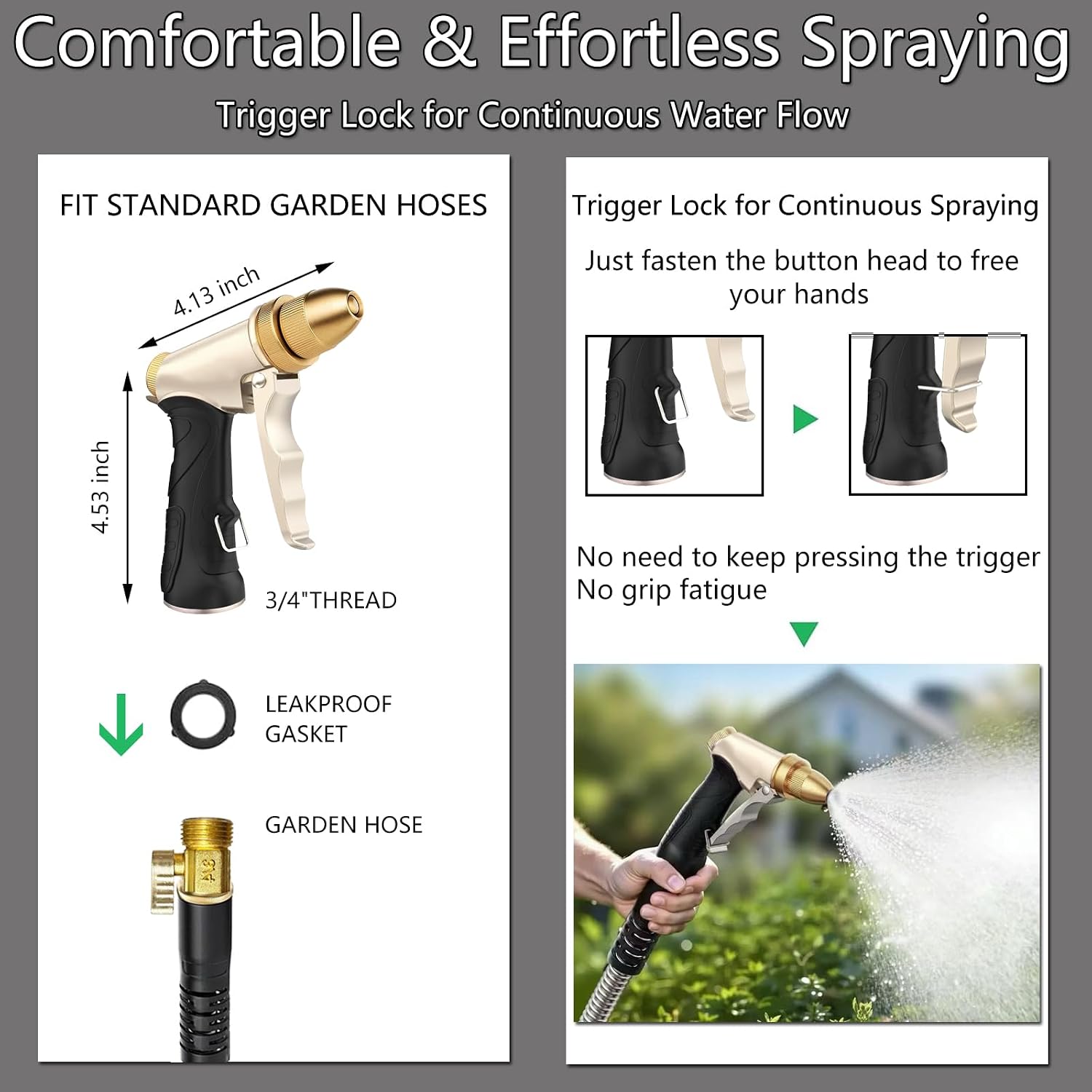 High Pressure Garden Hose Nozzle, Heavy Duty Metal Sprayer | Upgraded Water Hose Nozzle with Non-Slip Grip, Adjustable