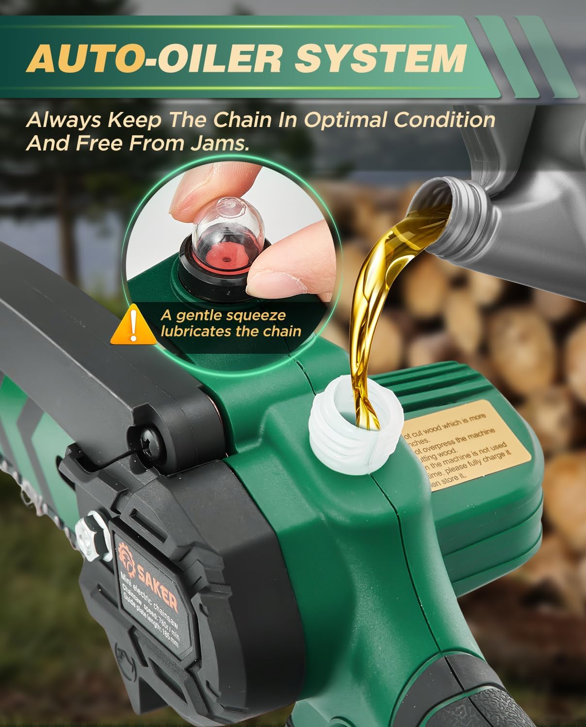 Saker Mini Chainsaw Cordless with Auto Oiler 6 Inch 2 Batteries+3 Chains | Mini Electric Chain Saw,Small Handheld