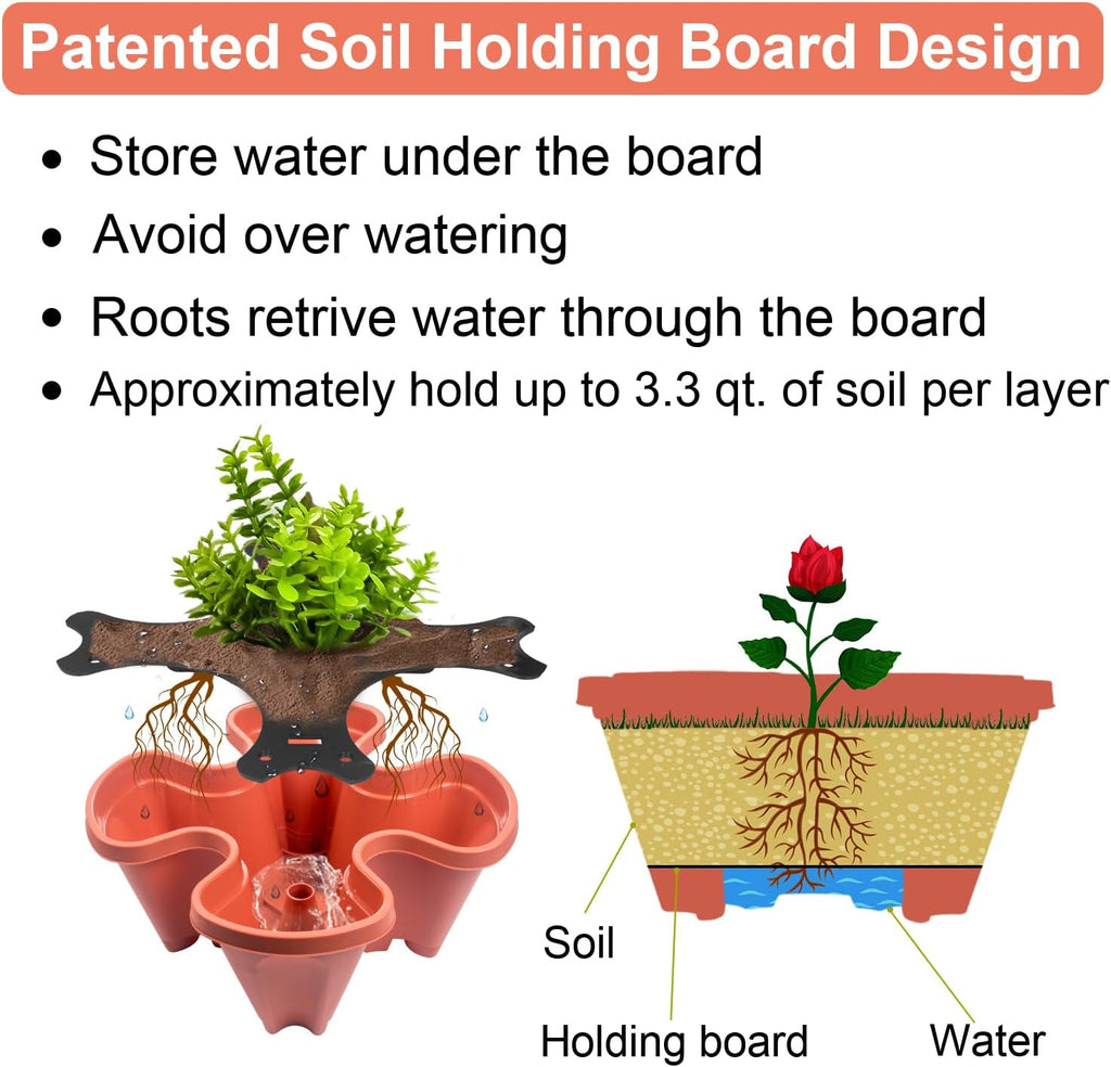 DUNCHATY Stackable Planters 3 Tier Vertical Garden Planting Tower Planters Strawberry, Herb, Flower, and Vegetable