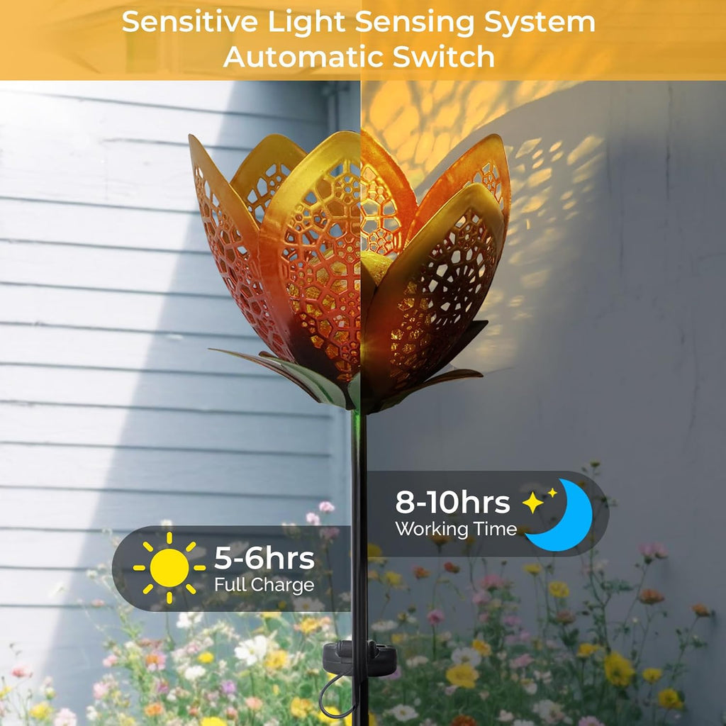 Outdoor Solar Tulip Light, Crackle Globe Glass Metal Flower Decorations Lights for Lawn Ornaments, LED Lotus Hollow