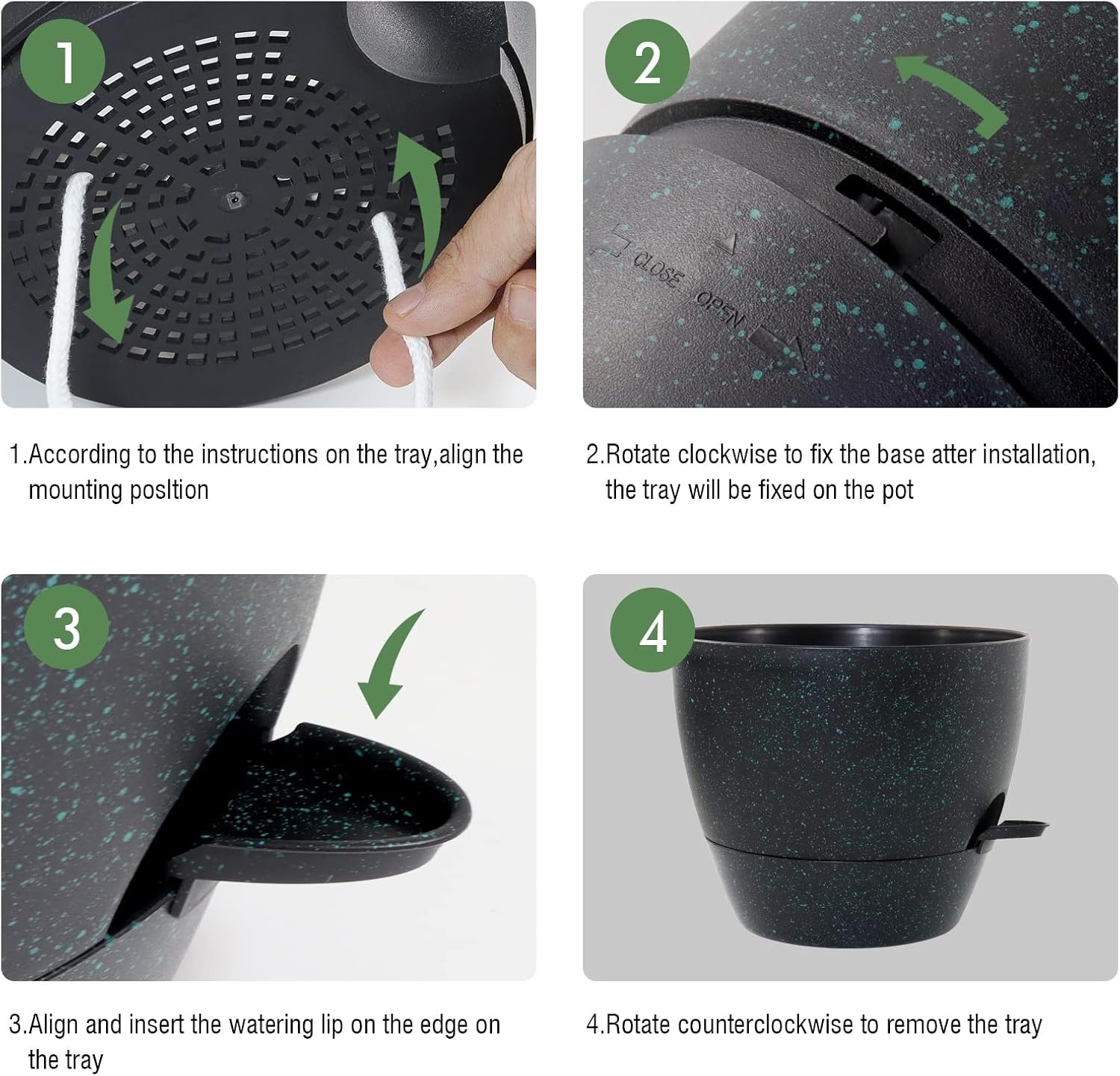 UOUZ 12 inch Large Self Watering Pots, Plastic Planters with 60oZ Removable Deep Reservoir and Multi Mesh Drainage