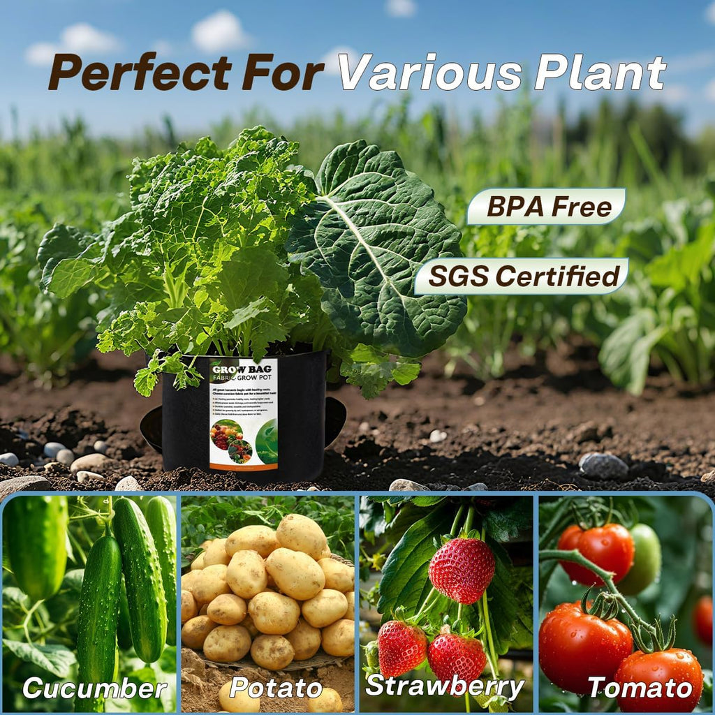 10 Pack 7 Gallon Grow Bags, Heavy-Duty 300G Thickened Non-Woven Fabric Pots with Handles for Potatoes, Mushrooms