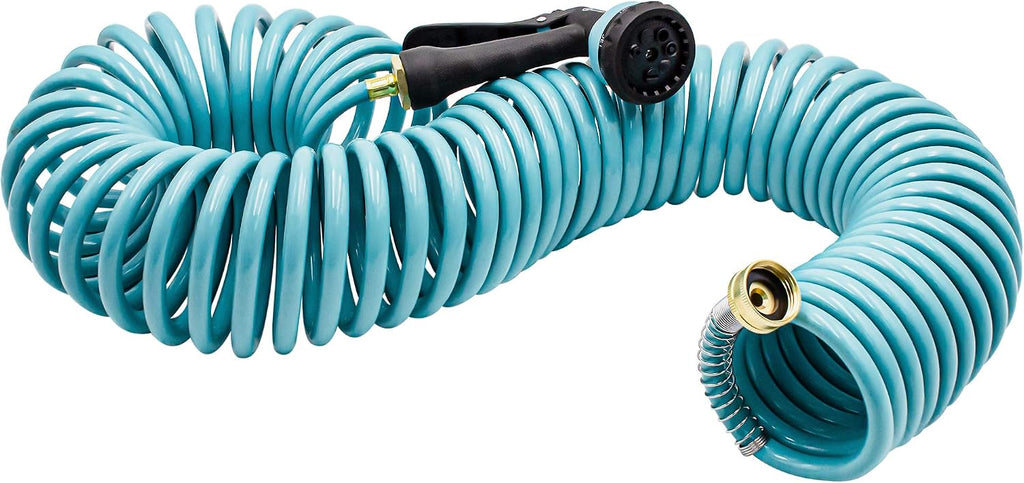 AUTOMAN Recoil Garden Water Hose 50 ft, EVA Curly Water Hose with Brass Connectors,Garden Hose Coil,Includes 7-Pattern