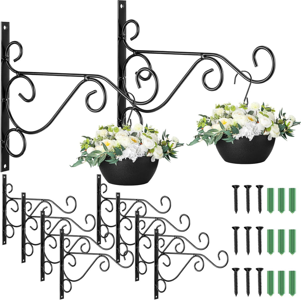 Tandefio 10 Pack Hanging Plant Brackets 10 Inch, Decorative Classic Outdoor Metal Wall Hooks, Iron Plant Hangers for