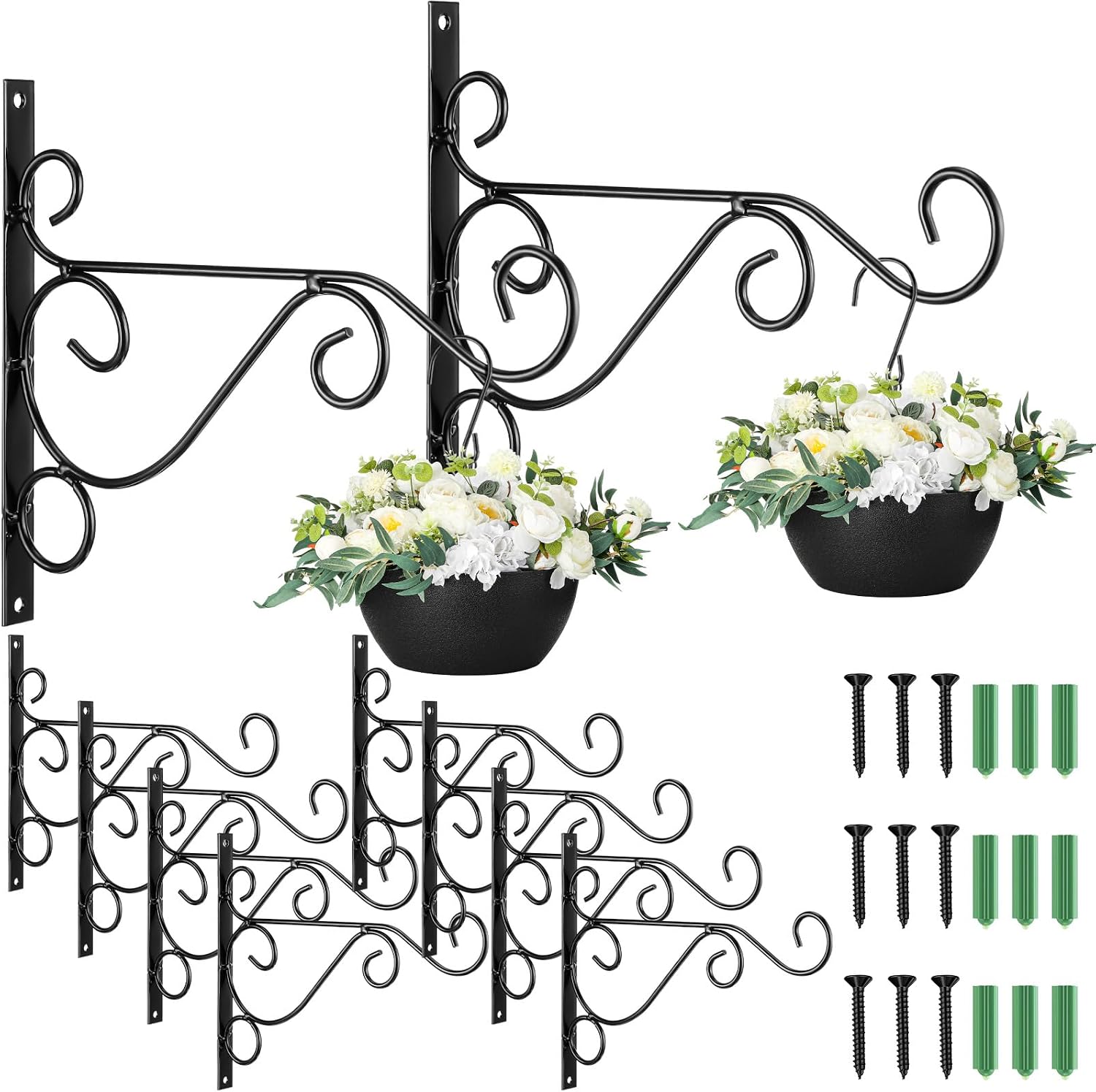 Tandefio 10 Pack Hanging Plant Brackets 10 Inch, Decorative Classic Outdoor Metal Wall Hooks, Iron Plant Hangers for