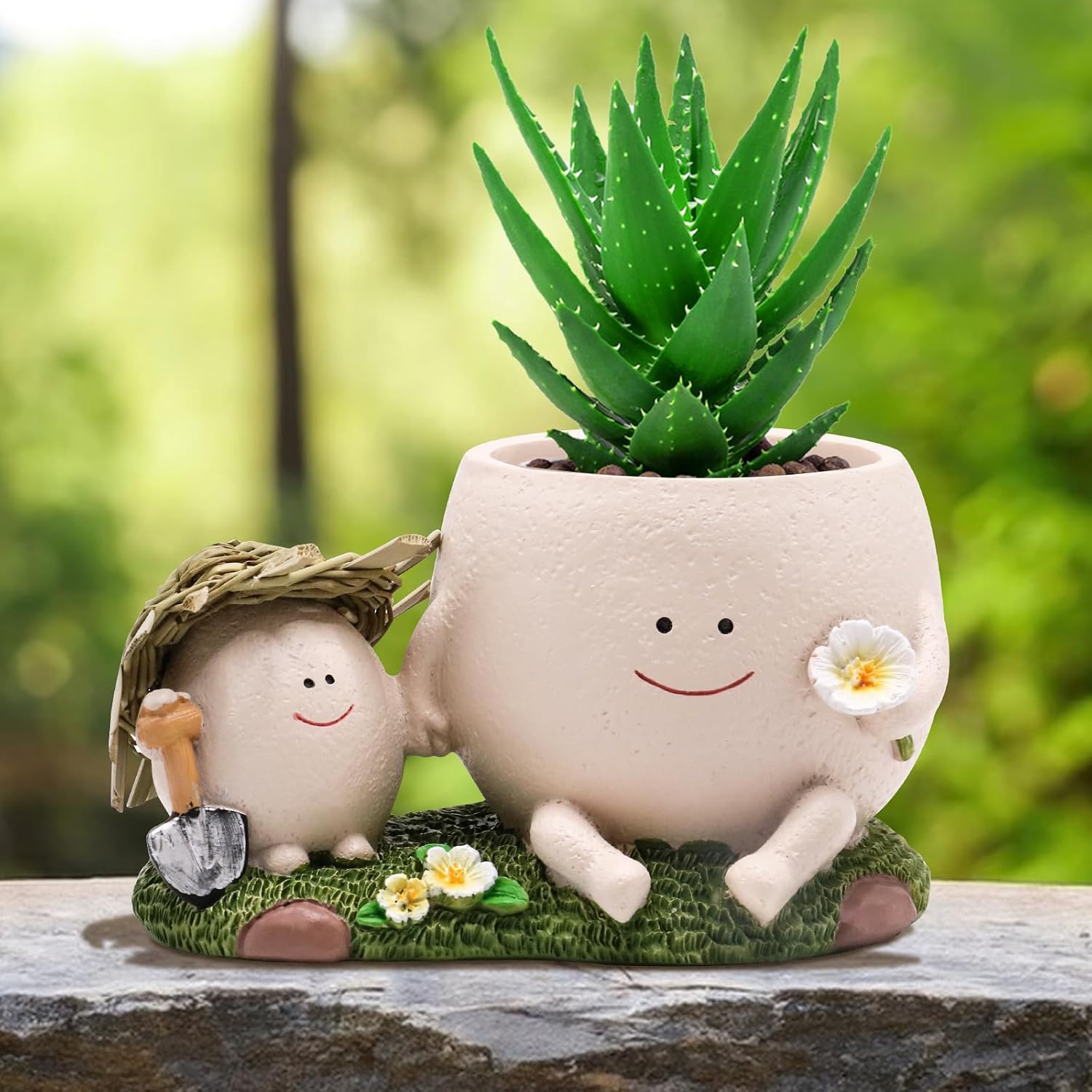 Smily Face Planter Pot Cute Resin Flower Head Planters for Indoor Outdoor Whimsical Succulent Pots for String of Pearls