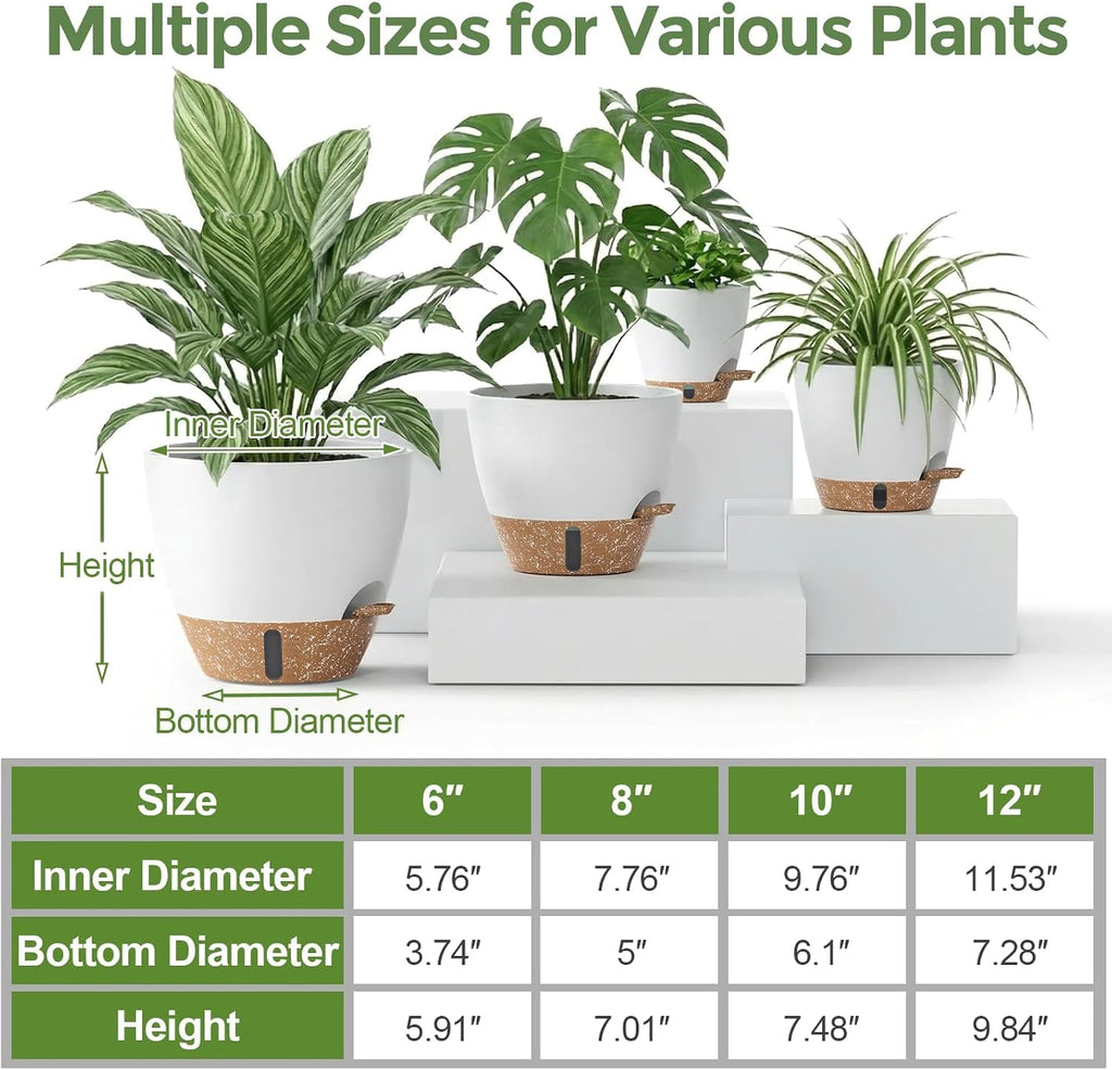 Plant Pots, 12" 10" 6" 8" Inch Self Watering Pots with Water Level Indicator, Set of 5 Flower Pots Indoor with Drainage