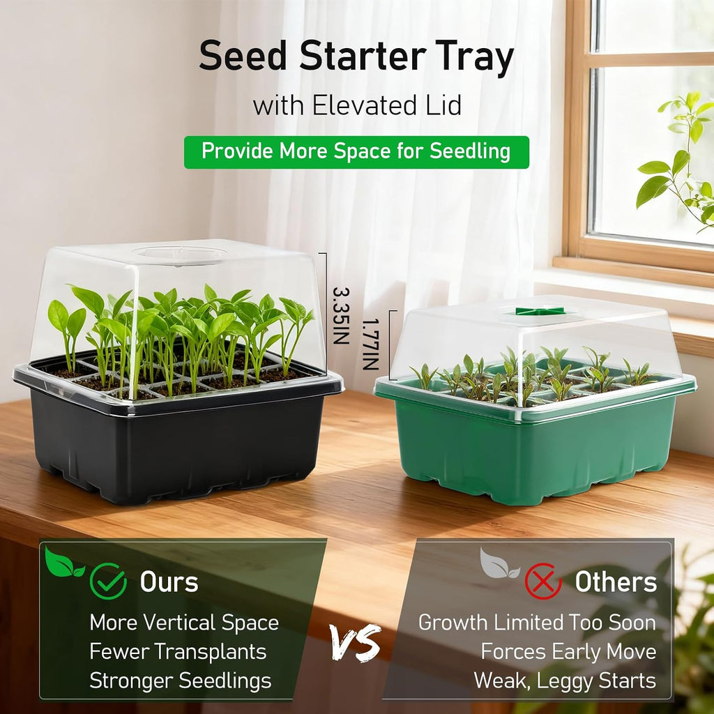 MIXC Seed Starter Tray with Elevated Lid, 120 Cells Seed Starter Kit with Adjustable Humidity Dome, Drainage Hole