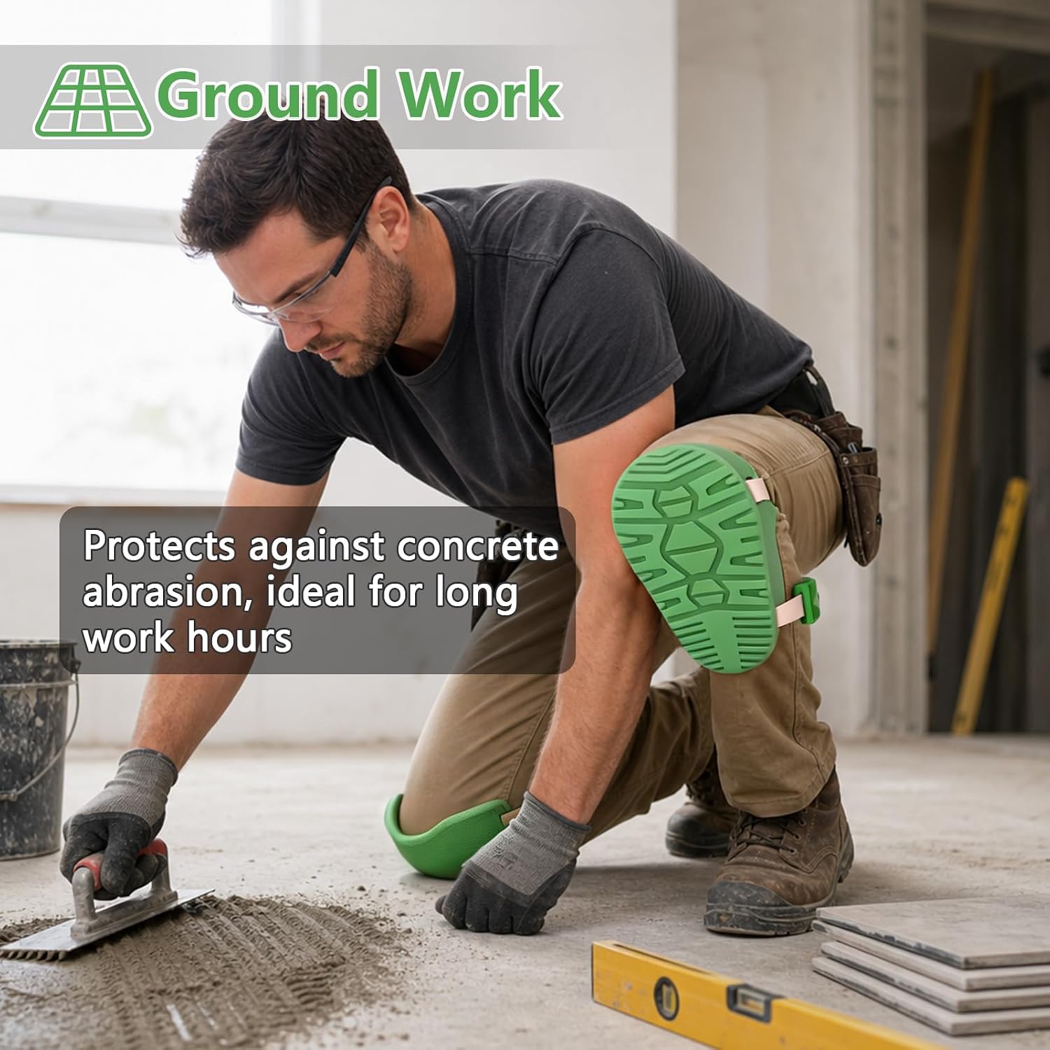 Knee Pads for Work, Roofing Knee Saver with Soft Foam Sleeves, Non-Slip Bottom, Leather Strap, Impact & Abrasion