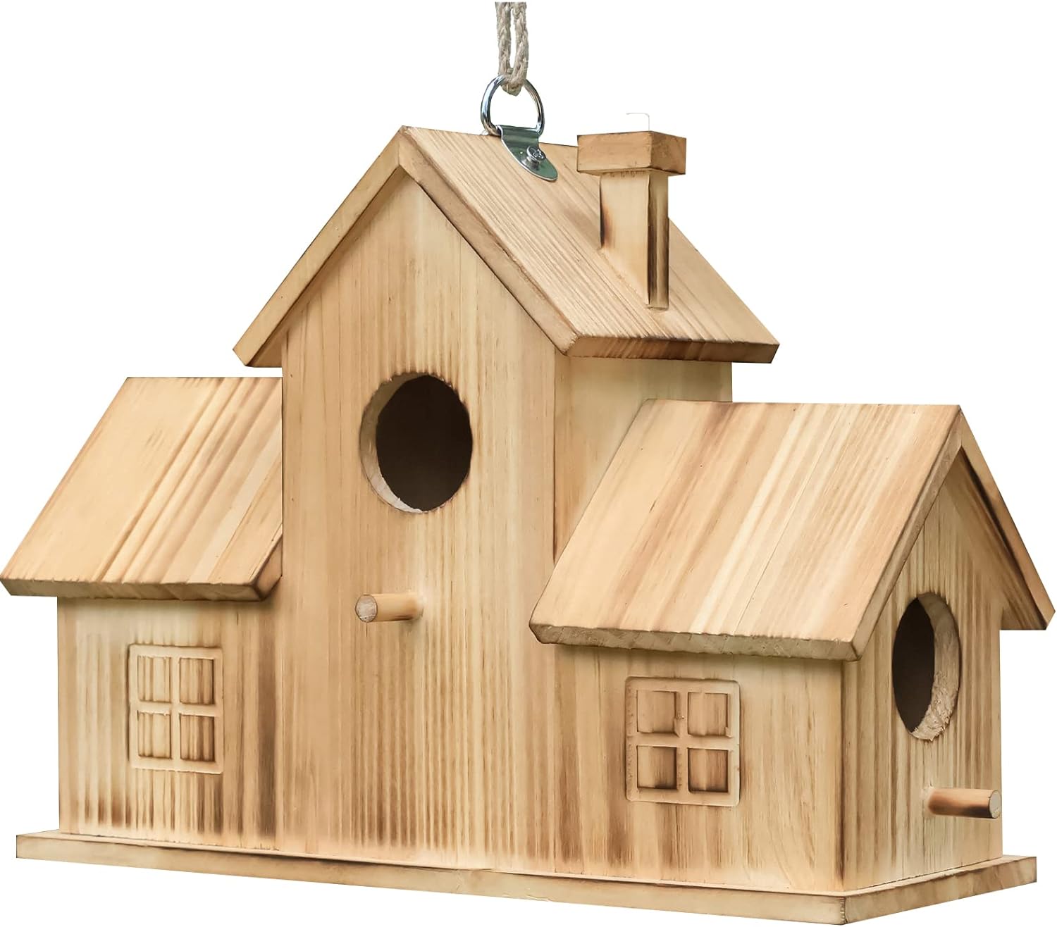 Bird Houses for Outside 3 Hole Bird House Room for 3 Bird Families Outdoor Bluebird Finch Cardinals Wooden Hanging