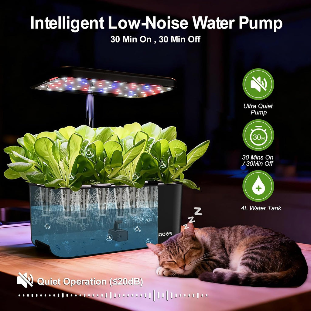 Indoor Garden 10 Pods Hydroponics Growing System w/LED Grow Light | Plant Germination Kit, Smart Quiet Pump, Adjustable