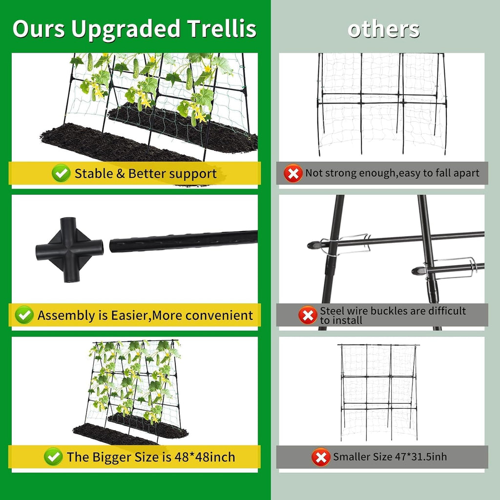 OTOSUNNY Cucumber Trellis for Raised Garden Bed, 50 x 48 in, Black | A Frame Trellis Metal Plant Support with Netting