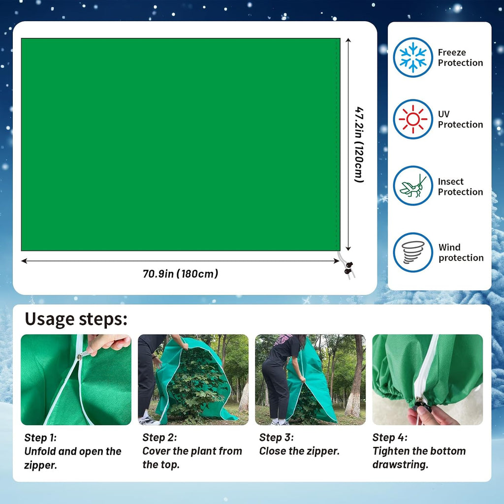 4 Pack Plant Covers Freeze Protection(71" x 47.3"),2.82 oz/sq yd Non-Woven Fabric,Frost Covers with Zipper Drawstring
