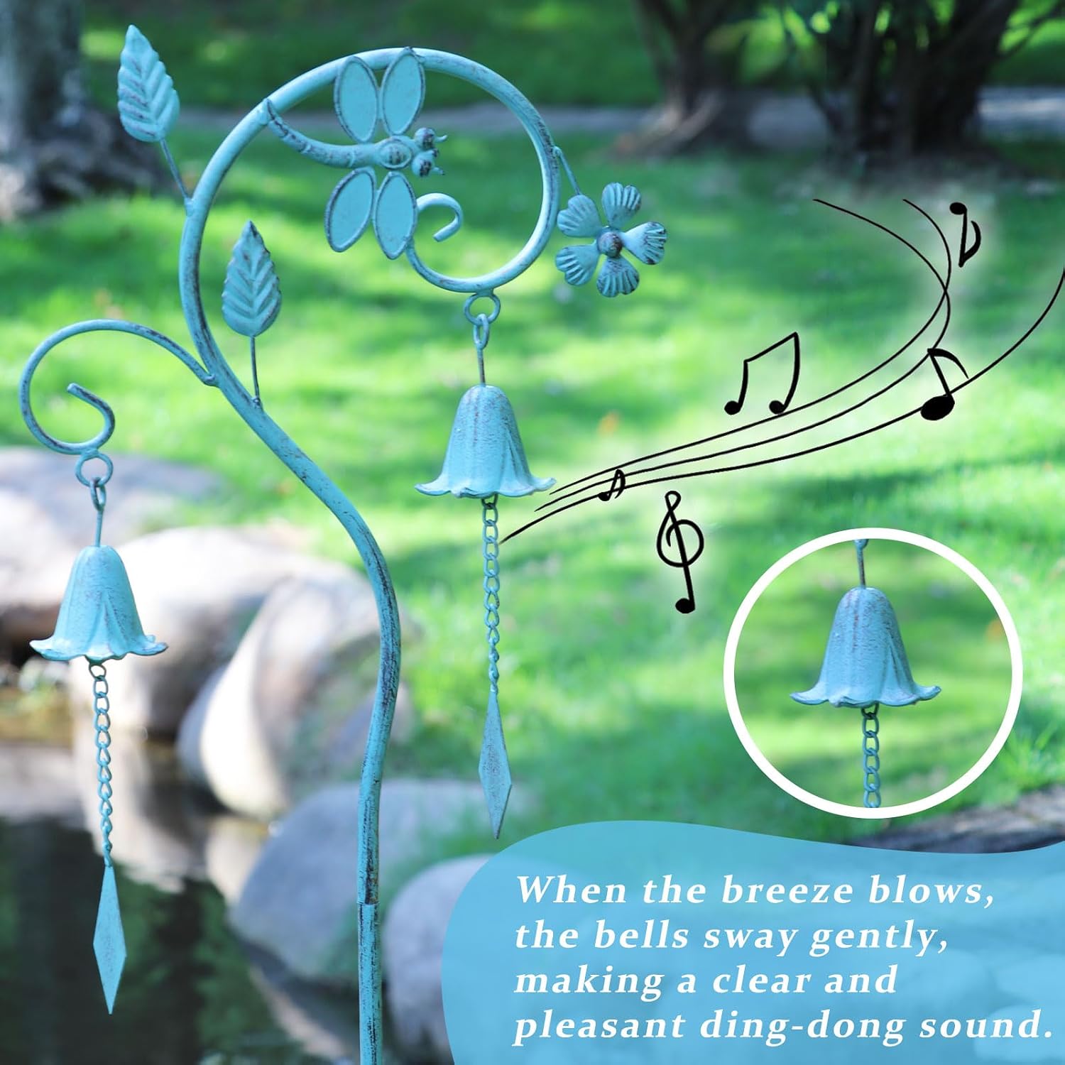 Dragonfly Metal Garden Art,Decorative Garden Stake with Bells for Outside | 46.8"H Dragonfly Garden Decor,Wind Chime