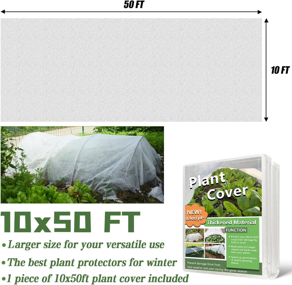 Plant Covers Freeze Protection,10 x 50 Ft Floating Row Cover | Thick Frost Cloth for Outdoor Plants, Winter Plant